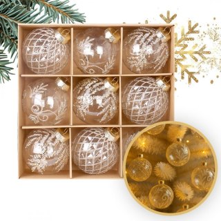 Komplet bombek bożonarodzeniowych BSN61 – 9 sztuk białych bombek 8 cm