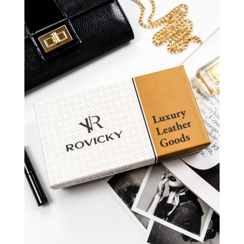 Lakierowany portfel w typie piórnika ze skóry naturalnej w czarnym kolorze zamykany na suwak - Rovicky