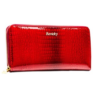 Lakierowany portfel w typie piórnika ze skóry naturalnej w czerwonym kolorze zamykany na suwak - Rovicky