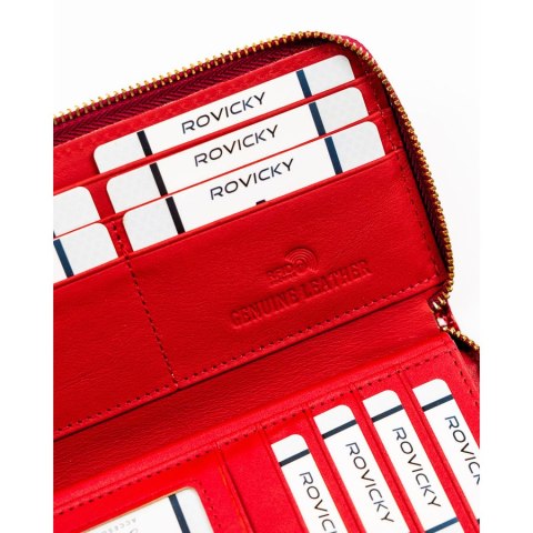 Lakierowany portfel w typie piórnika ze skóry naturalnej w czerwonym kolorze zamykany na suwak - Rovicky