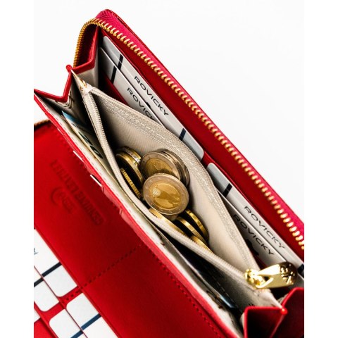 Lakierowany portfel w typie piórnika ze skóry naturalnej w czerwonym kolorze zamykany na suwak - Rovicky