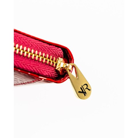 Lakierowany portfel w typie piórnika ze skóry naturalnej w czerwonym kolorze zamykany na suwak - Rovicky