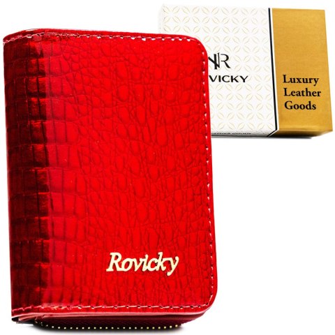 Lakierowany, skórzany portfel damski w czerwonym kolorze zamykany suwakiem - Rovicky
