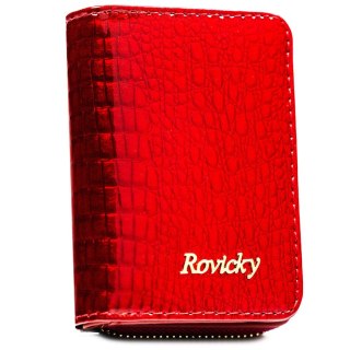 Lakierowany, skórzany portfel damski w czerwonym kolorze zamykany suwakiem - Rovicky