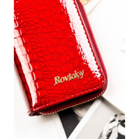 Lakierowany, skórzany portfel damski w czerwonym kolorze zamykany suwakiem - Rovicky