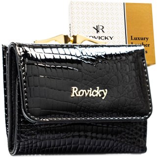 Mały, czarny portfel damski ze skóry naturalnej z systemem RFID - Rovicky