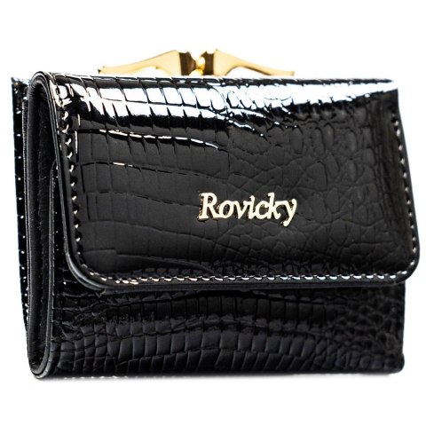 Mały, czarny portfel damski ze skóry naturalnej z systemem RFID - Rovicky