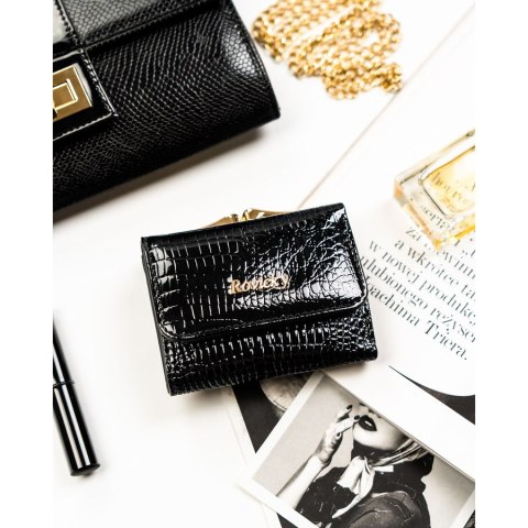 Mały, czarny portfel damski ze skóry naturalnej z systemem RFID - Rovicky
