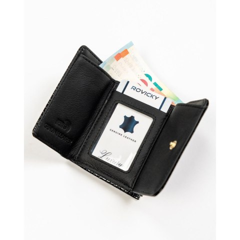 Mały, czarny portfel damski ze skóry naturalnej z systemem RFID - Rovicky