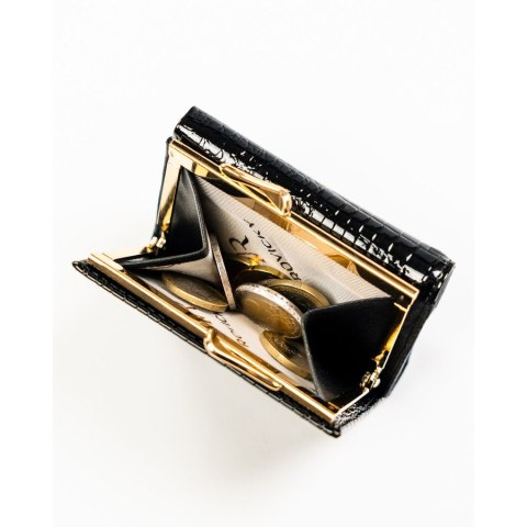 Mały, czarny portfel damski ze skóry naturalnej z systemem RFID - Rovicky