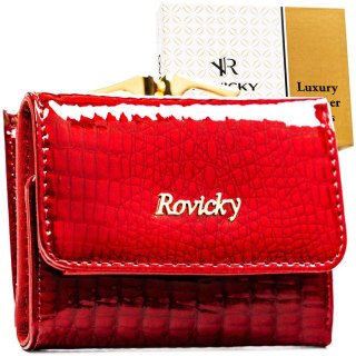 Mały, czerwony portfel damski ze skóry naturalnej z systemem RFID - Rovicky