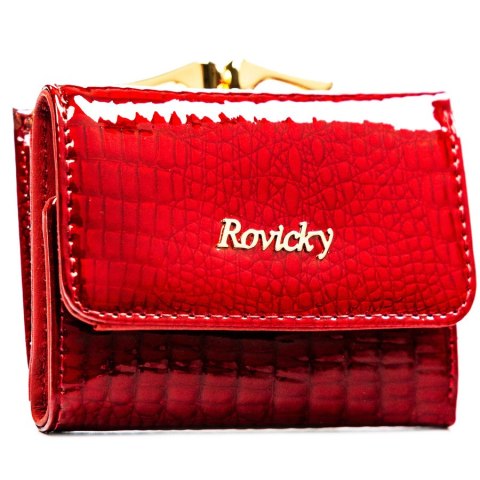 Mały, czerwony portfel damski ze skóry naturalnej z systemem RFID - Rovicky