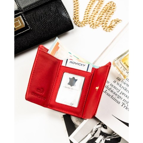 Mały, czerwony portfel damski ze skóry naturalnej z systemem RFID - Rovicky