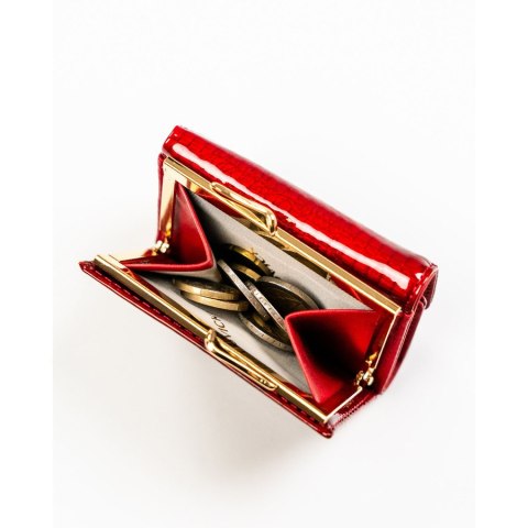 Mały, czerwony portfel damski ze skóry naturalnej z systemem RFID - Rovicky