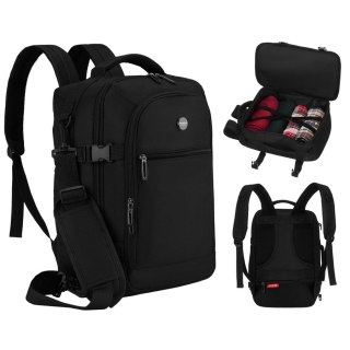 Podróżny plecak z poliestru w czarnym kolorze, dwukomorowy i idealny na bagaż podręczny - Peterson