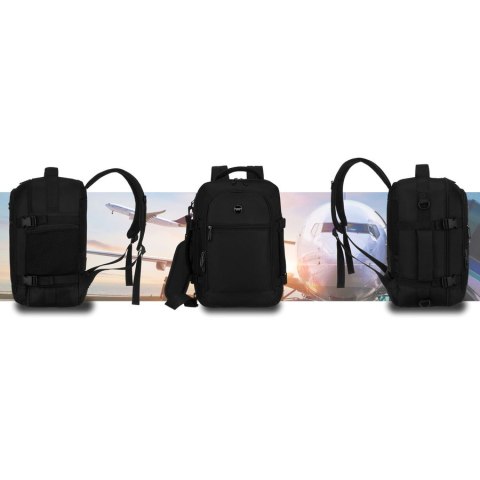 Podróżny plecak z poliestru w czarnym kolorze, dwukomorowy i idealny na bagaż podręczny - Peterson