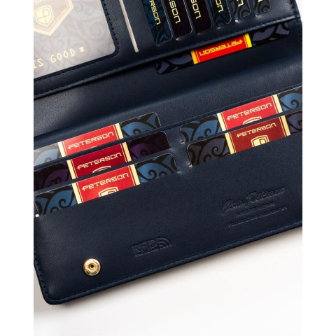 Portfel damski ze skóry ekologicznej w granatowym kolorze z systemem RFID - Peterson