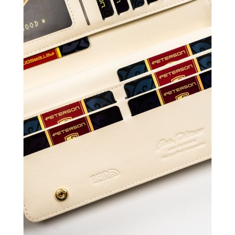 Portfel damski ze skóry ekologicznej w kolorze ecru zamykany na zatrzask i suwak - Peterson