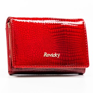 Średni, czerwony portfel damski ze skóry naturalnej zamykany zatrzaskiem - Rovicky