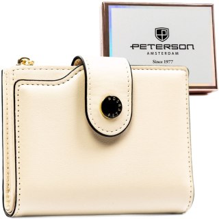 Średni portfel damski ze skóry ekologicznej w beżowym kolorze, mieści dowód rejestracyjny - Peterson