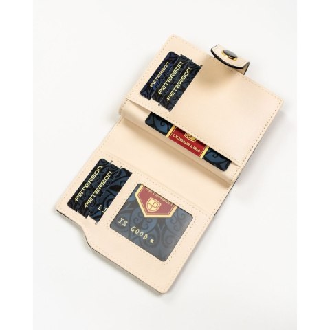 Średni portfel damski ze skóry ekologicznej w beżowym kolorze, mieści dowód rejestracyjny - Peterson