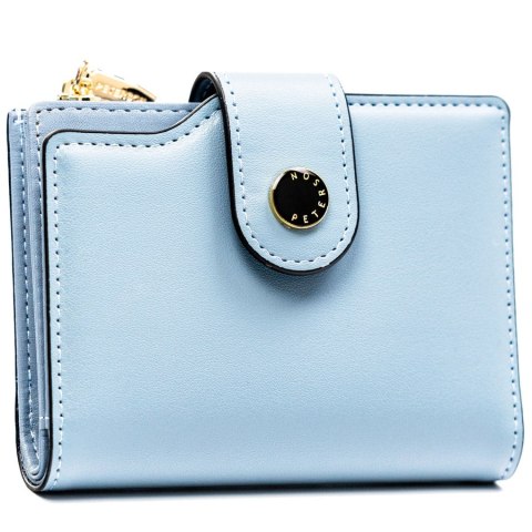 Średni portfel damski ze skóry ekologicznej w niebieskim kolorze, mieści dowód rejestracyjny - Peterson