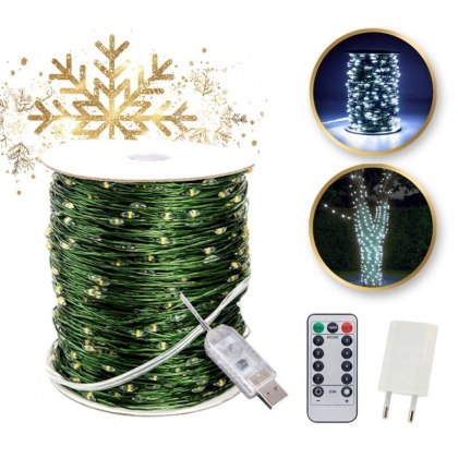 Lampki choinkowe LED 1000 szt. 100 m zimne białe z pilotem – LAMP35B