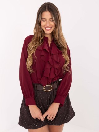 Bordowa elegancka koszula damska z żabotem ITALY MODA