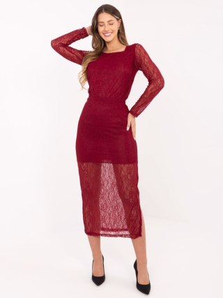Bordowa Koronkowa Spódnica Midi z Podszewką RUE PARIS