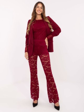 Bordowe koronkowe spodnie z wysokim stanem | ITALY MODA