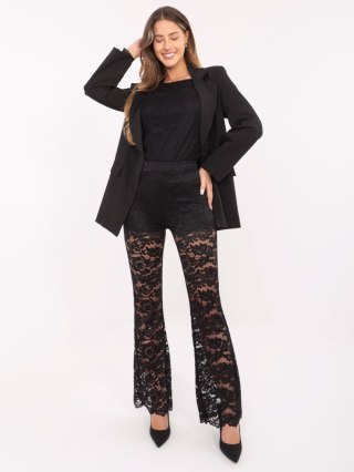 Czarne koronkowe spodnie z wysokim stanem | ITALY MODA