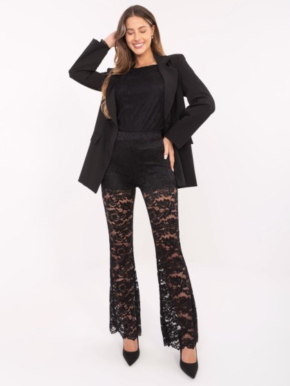 Czarne koronkowe spodnie z wysokim stanem | ITALY MODA