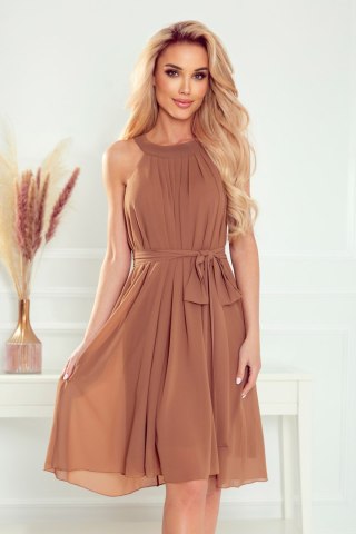 350-8 ALIZEE - szyfonowa sukienka z wiązaniem - MOCCA - L