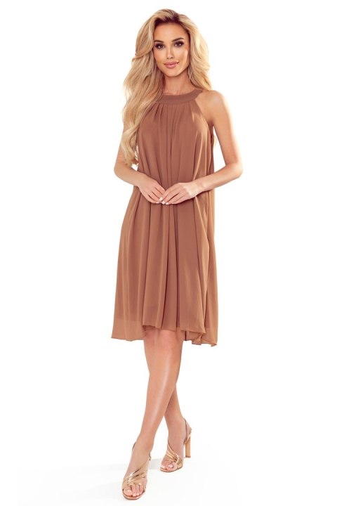 350-8 ALIZEE - szyfonowa sukienka z wiązaniem - MOCCA - L
