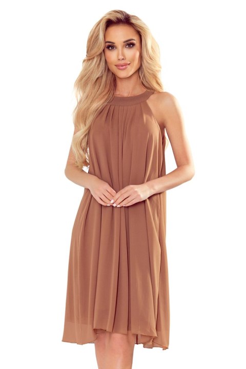 350-8 ALIZEE - szyfonowa sukienka z wiązaniem - MOCCA - L