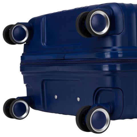Granatowa walizka podróżna w średnim rozmiarze z teleskopowym uchwytem i kółkami obrotowymi - Peterson