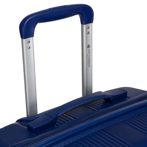 Granatowa walizka podróżna w średnim rozmiarze z teleskopowym uchwytem i kółkami obrotowymi - Peterson