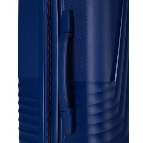 Granatowa walizka podróżna w średnim rozmiarze z teleskopowym uchwytem i kółkami obrotowymi - Peterson