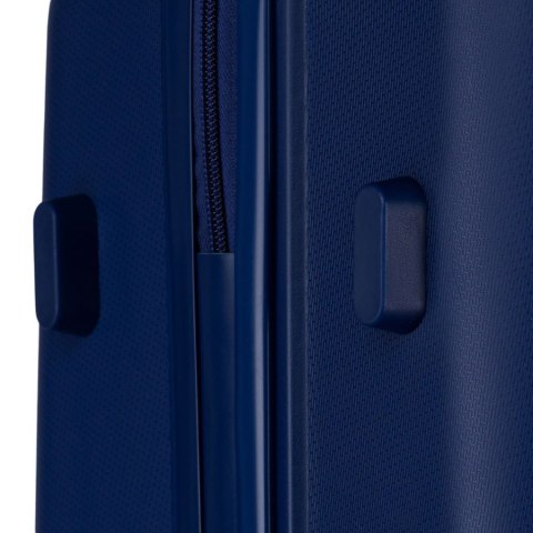 Granatowa walizka podróżna w średnim rozmiarze z teleskopowym uchwytem i kółkami obrotowymi - Peterson