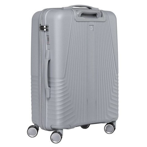 Szara walizka podróżna w średnim rozmiarze z teleskopowym uchwytem i kółkami obrotowymi - Peterson