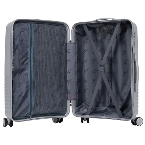Szara walizka podróżna w średnim rozmiarze z teleskopowym uchwytem i kółkami obrotowymi - Peterson