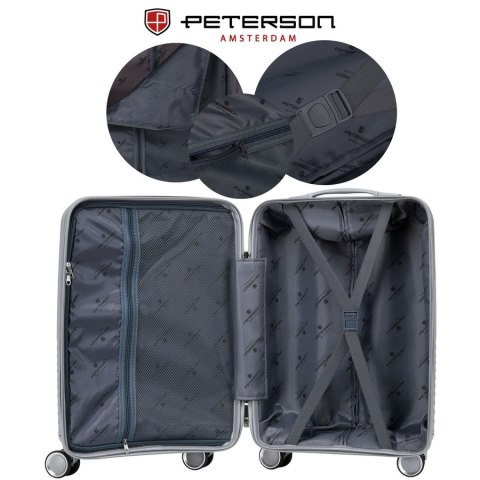Szara walizka podróżna w średnim rozmiarze z teleskopowym uchwytem i kółkami obrotowymi - Peterson