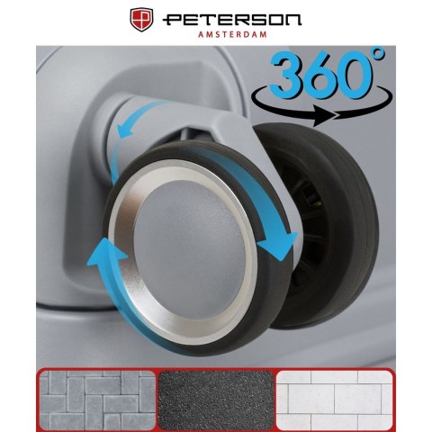 Szara walizka podróżna w średnim rozmiarze z teleskopowym uchwytem i kółkami obrotowymi - Peterson