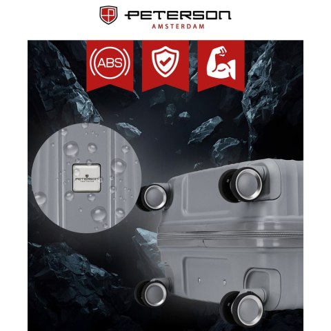 Szara walizka podróżna w średnim rozmiarze z teleskopowym uchwytem i kółkami obrotowymi - Peterson