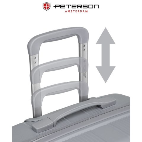 Szara walizka podróżna w średnim rozmiarze z teleskopowym uchwytem i kółkami obrotowymi - Peterson