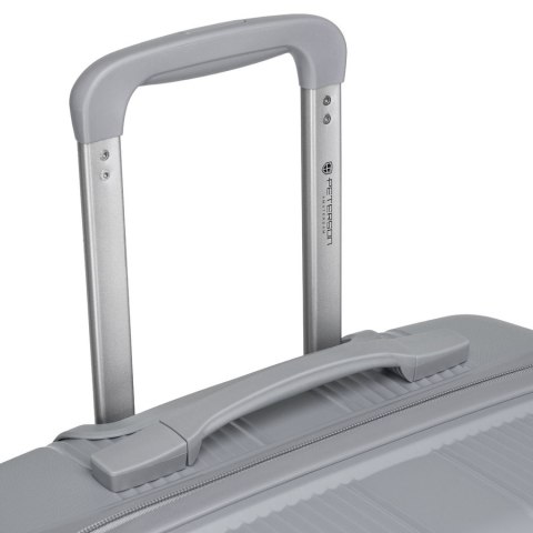 Szara walizka podróżna w średnim rozmiarze z teleskopowym uchwytem i kółkami obrotowymi - Peterson