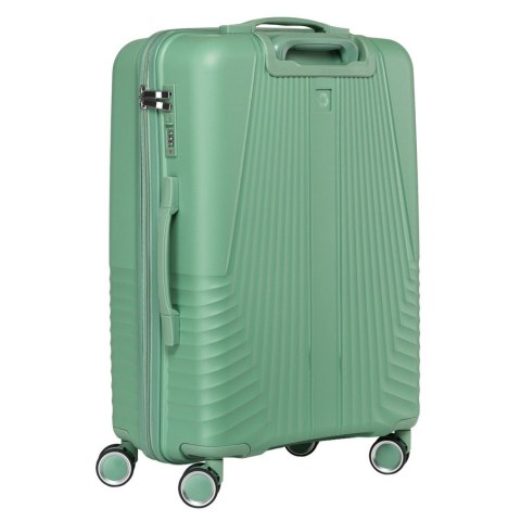 Zielona walizka podróżna w średnim rozmiarze z teleskopowym uchwytem i kółkami obrotowymi - Peterson