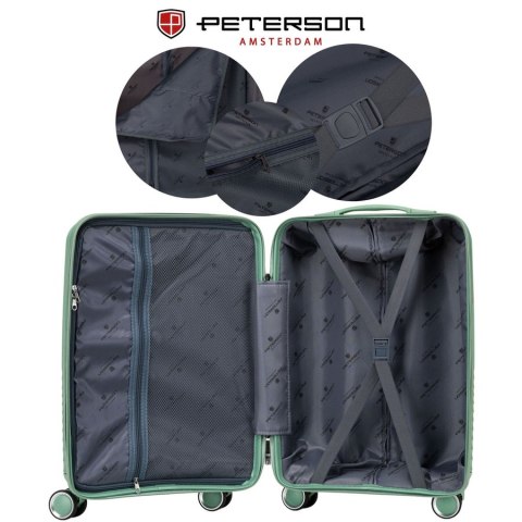 Zielona walizka podróżna w średnim rozmiarze z teleskopowym uchwytem i kółkami obrotowymi - Peterson