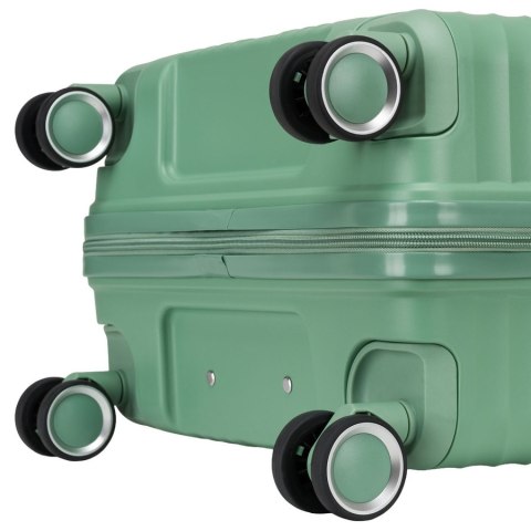 Zielona walizka podróżna w średnim rozmiarze z teleskopowym uchwytem i kółkami obrotowymi - Peterson