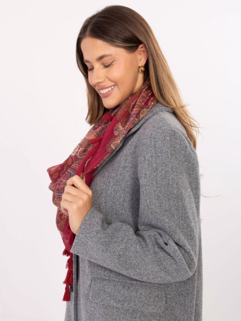 Stylowa chusta damska bordowa z frędzlami